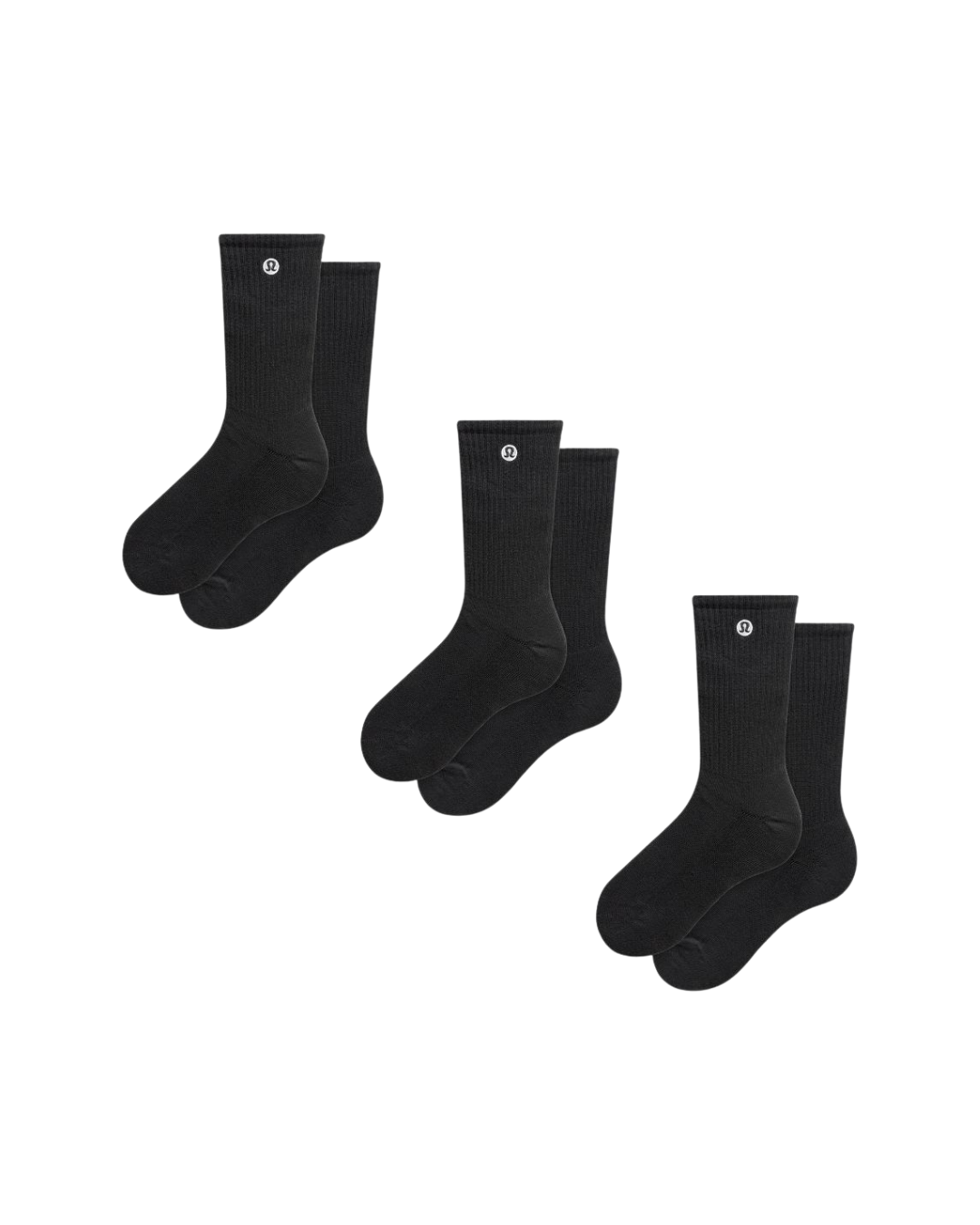 Calcetines Lululemon unisex Daily Essential tipo crew Paquete de 3 | Negro